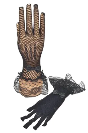 TEEK - Fishnet Ribbon Lace Ruffle Gloves