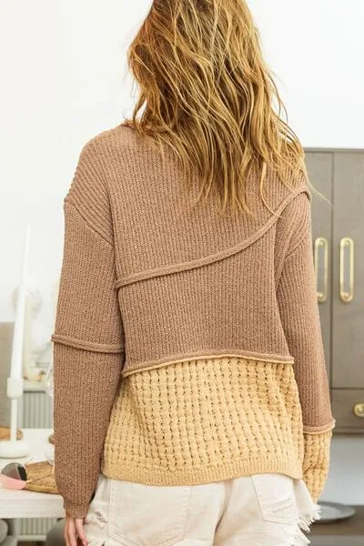 Texture Detail Contrast Drop Shoulder Sweater