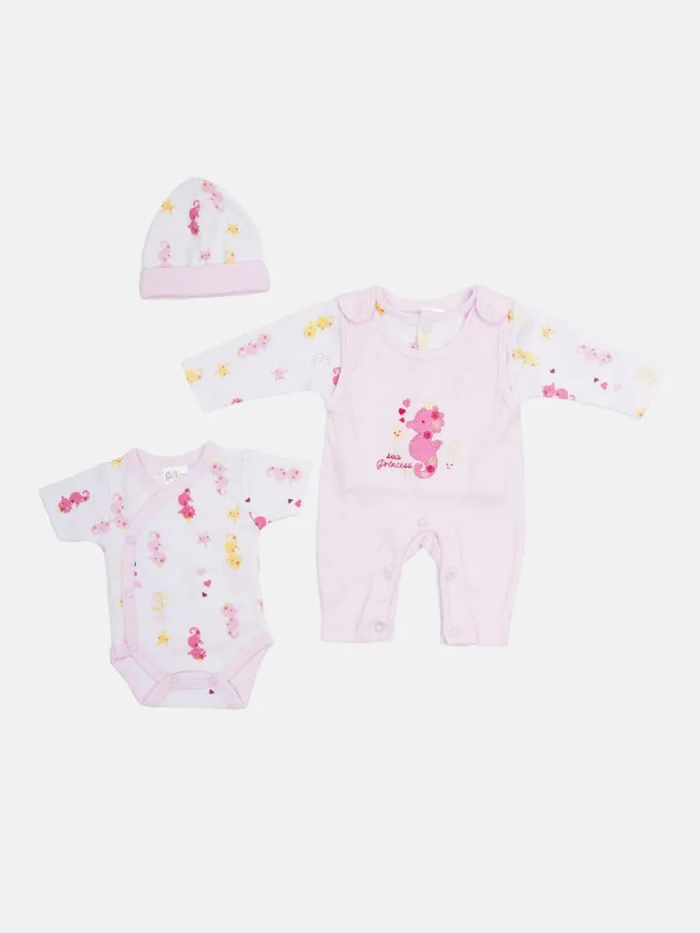 Tiny Baby Girl Sea Princess 4 piece set - White & Baby Pink