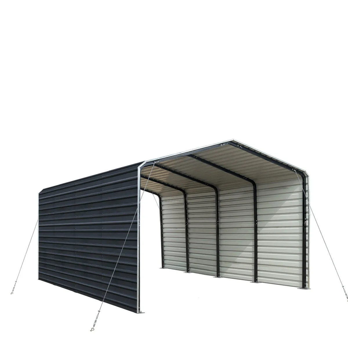 TMG Industrial 12’ x 20’ Metal Shed Carport with 8’ Enclosed Sidewalls, TMG-MSC1220F