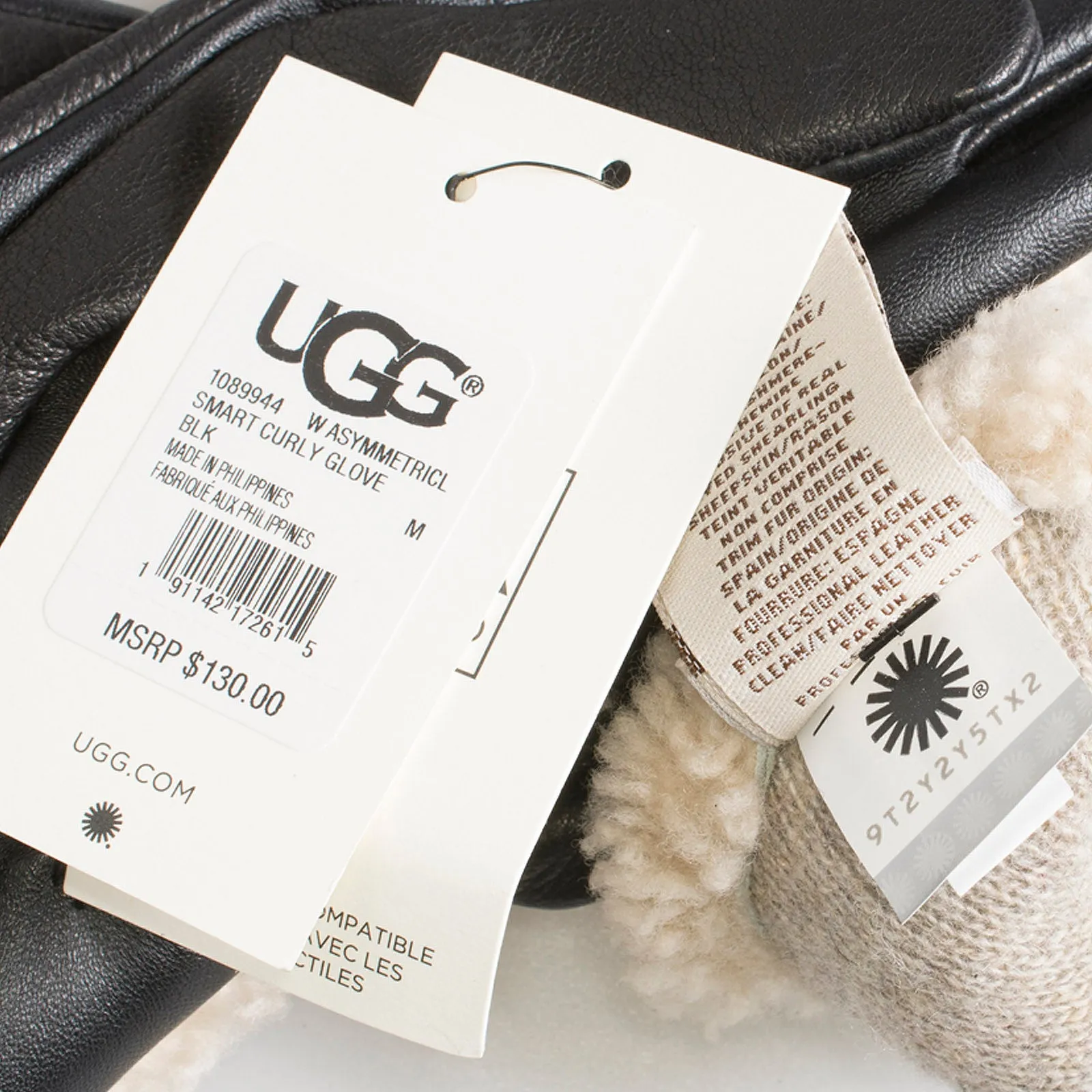 UGG Asymmetrical Smart Curly Black Gloves - Woman's