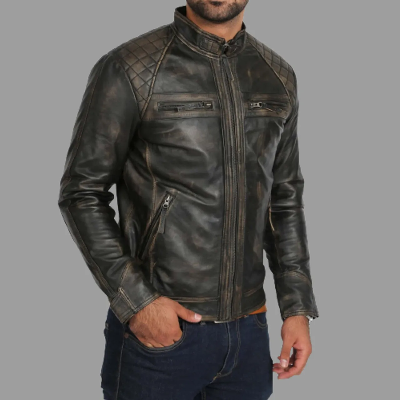 Vintage Cowhide Leather Jacket for Men