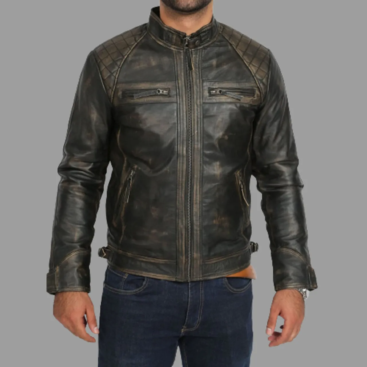 Vintage Cowhide Leather Jacket for Men