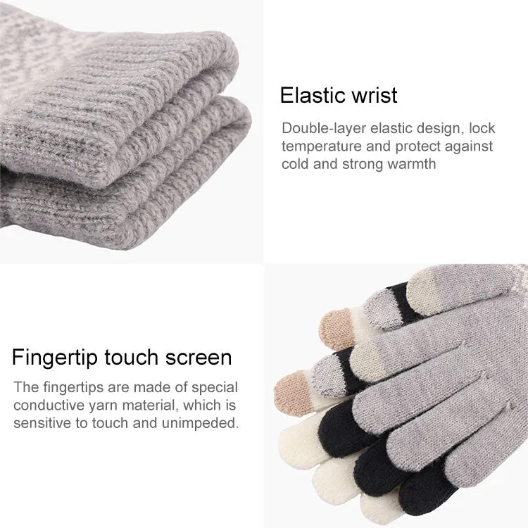 Winter Touch Screen Gloves Women Men Warm Stretch Knit Mittens Imitation Wool Thicken Full Finger Gloves(A-Grey)