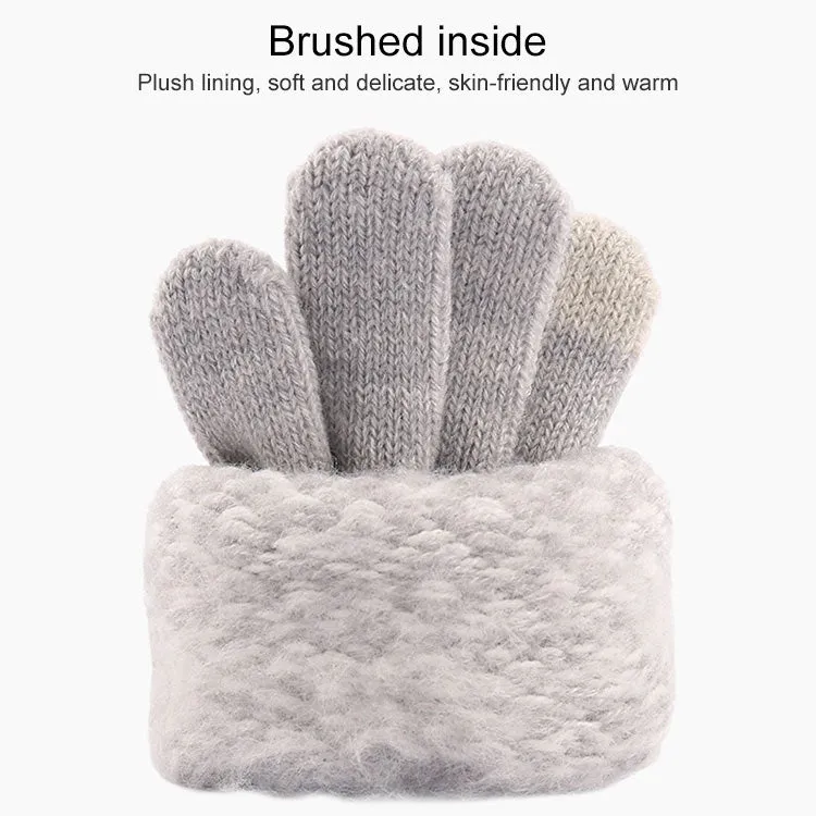 Winter Touch Screen Gloves Women Men Warm Stretch Knit Mittens Imitation Wool Thicken Full Finger Gloves(A-Grey)