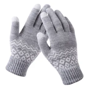 Winter Touch Screen Gloves Women Men Warm Stretch Knit Mittens Imitation Wool Thicken Full Finger Gloves(A-Grey)