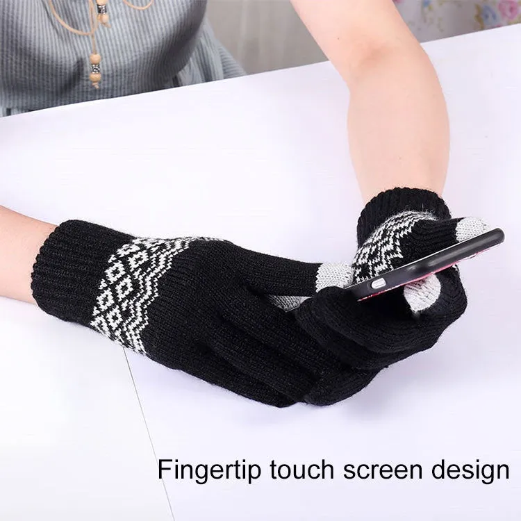 Winter Touch Screen Gloves Women Men Warm Stretch Knit Mittens Imitation Wool Thicken Full Finger Gloves(A-Grey)