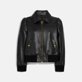 Women Black  Shearling Aviator Leather Bomber Jacket