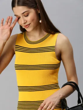 Women Striped Bodycon Yellow Dress