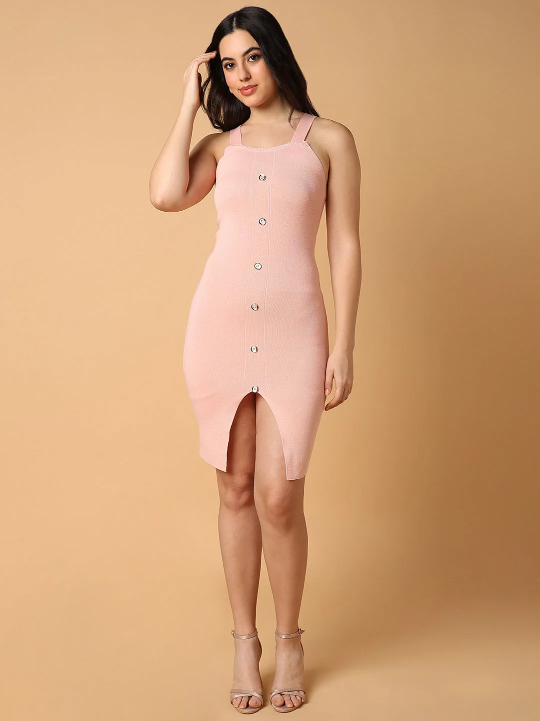 Women's Pink Solid Bodycon Dress