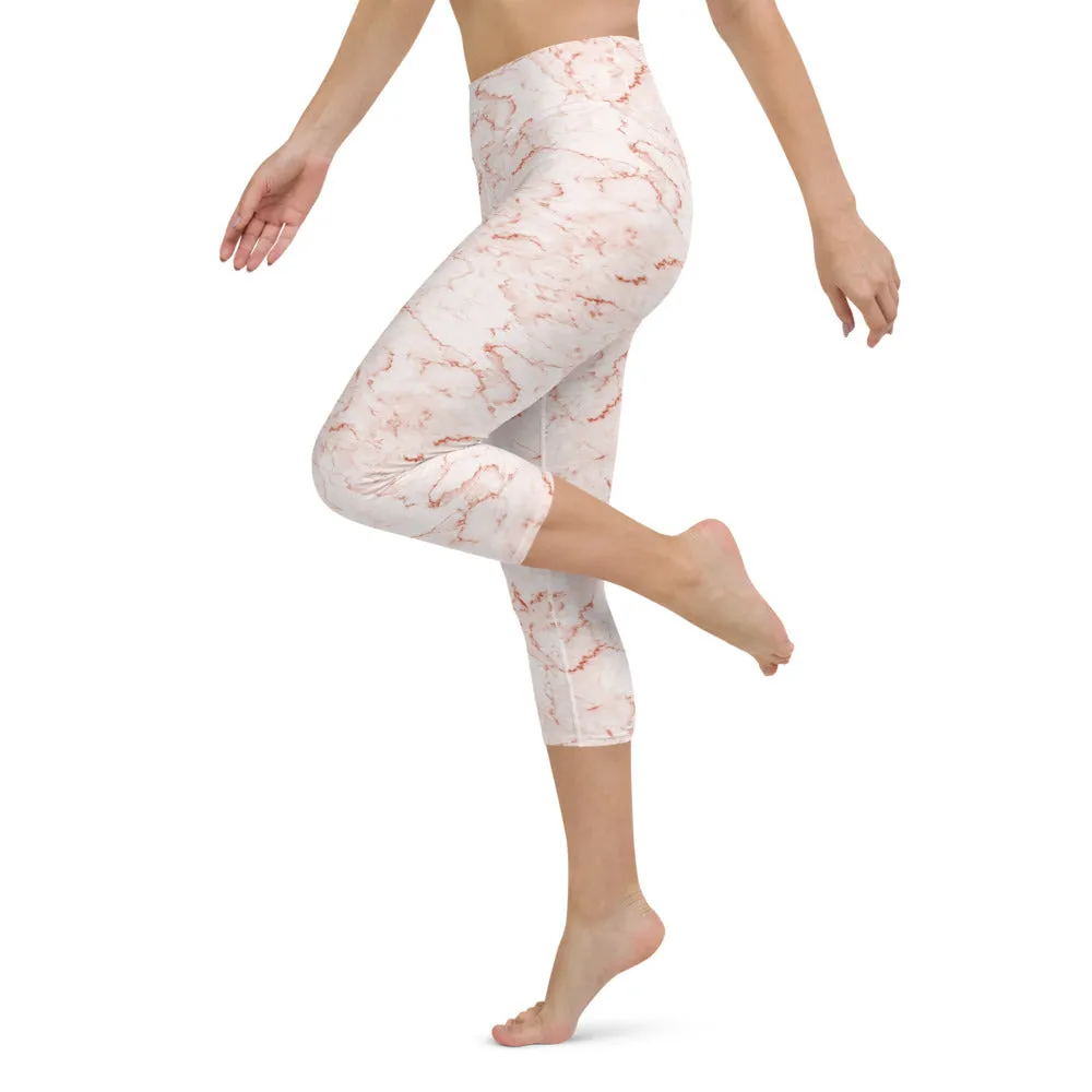 Yoga Capri Leggings in Coral Marble Print