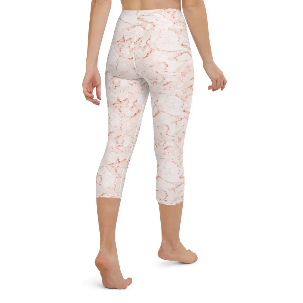 Yoga Capri Leggings in Coral Marble Print