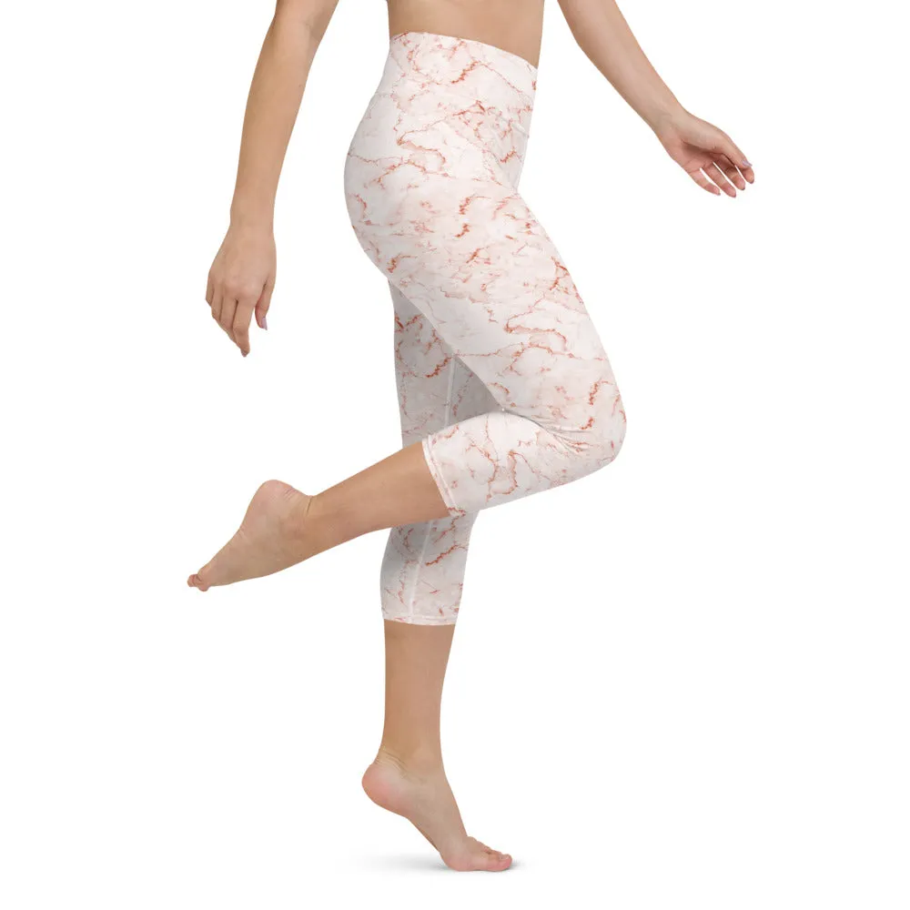 Yoga Capri Leggings in Coral Marble Print