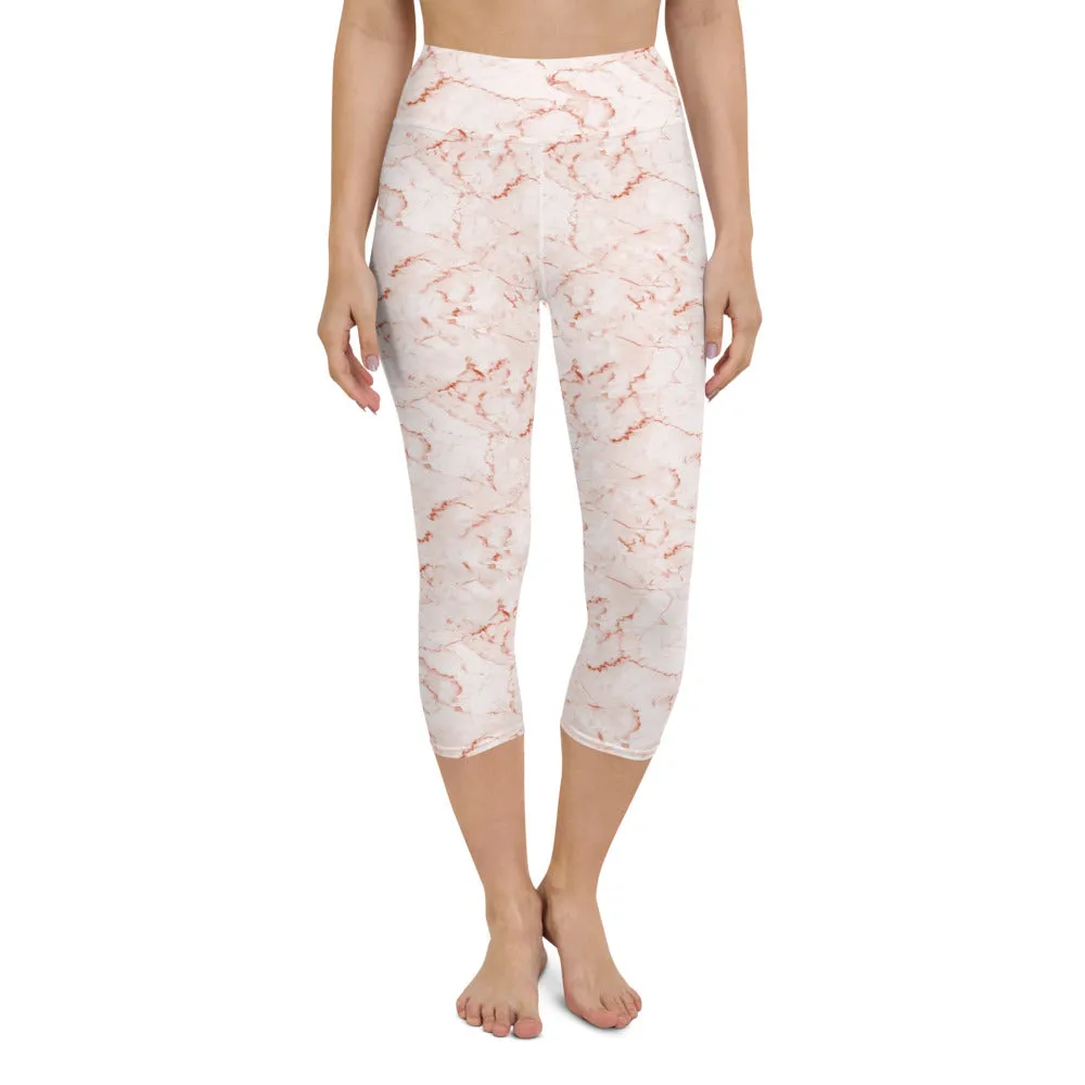 Yoga Capri Leggings in Coral Marble Print