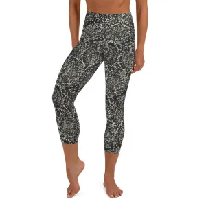 Yoga Capri Leggings in Grey Abstract Floral Print