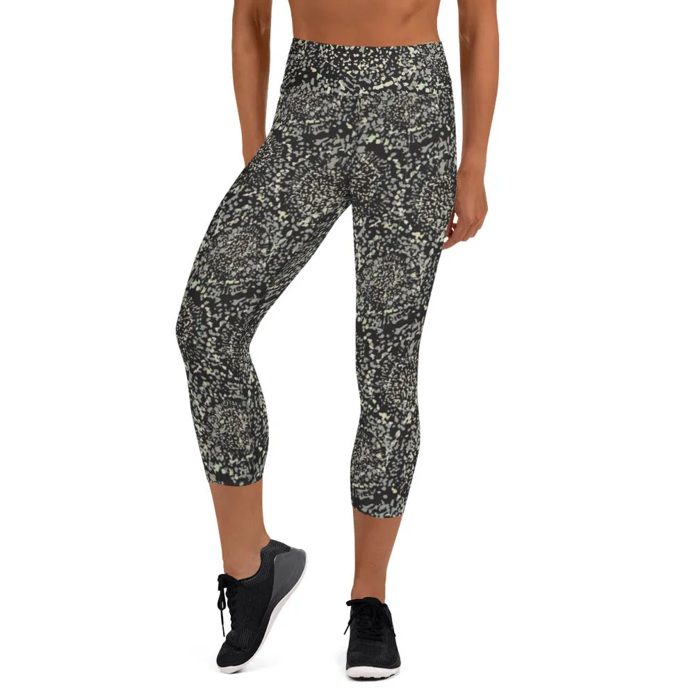 Yoga Capri Leggings in Grey Abstract Floral Print