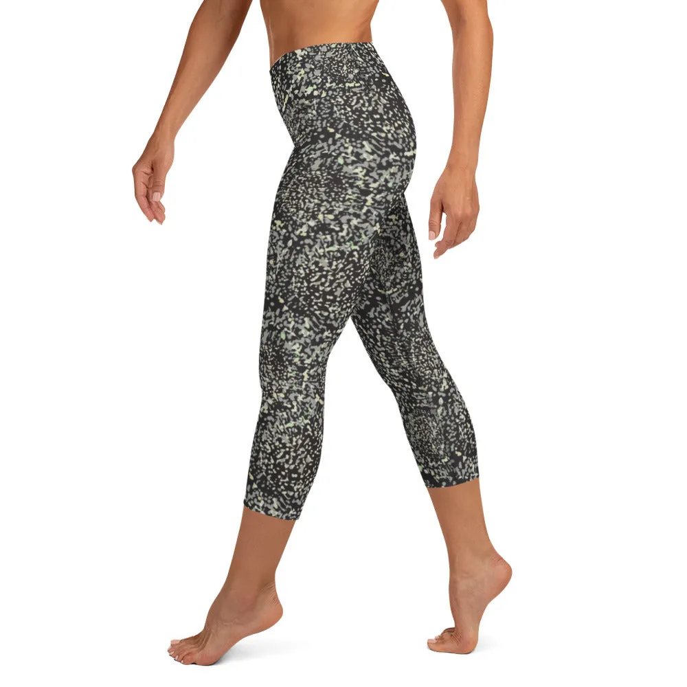 Yoga Capri Leggings in Grey Abstract Floral Print