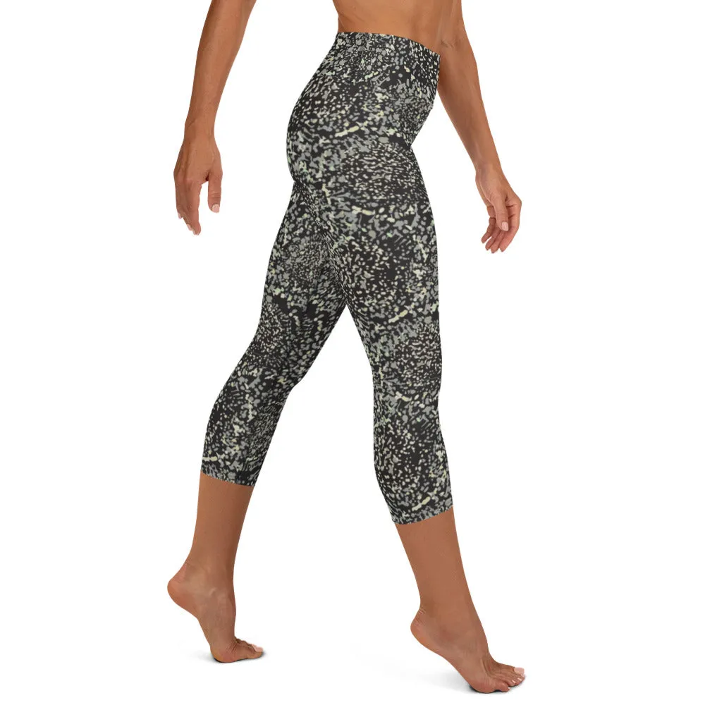 Yoga Capri Leggings in Grey Abstract Floral Print